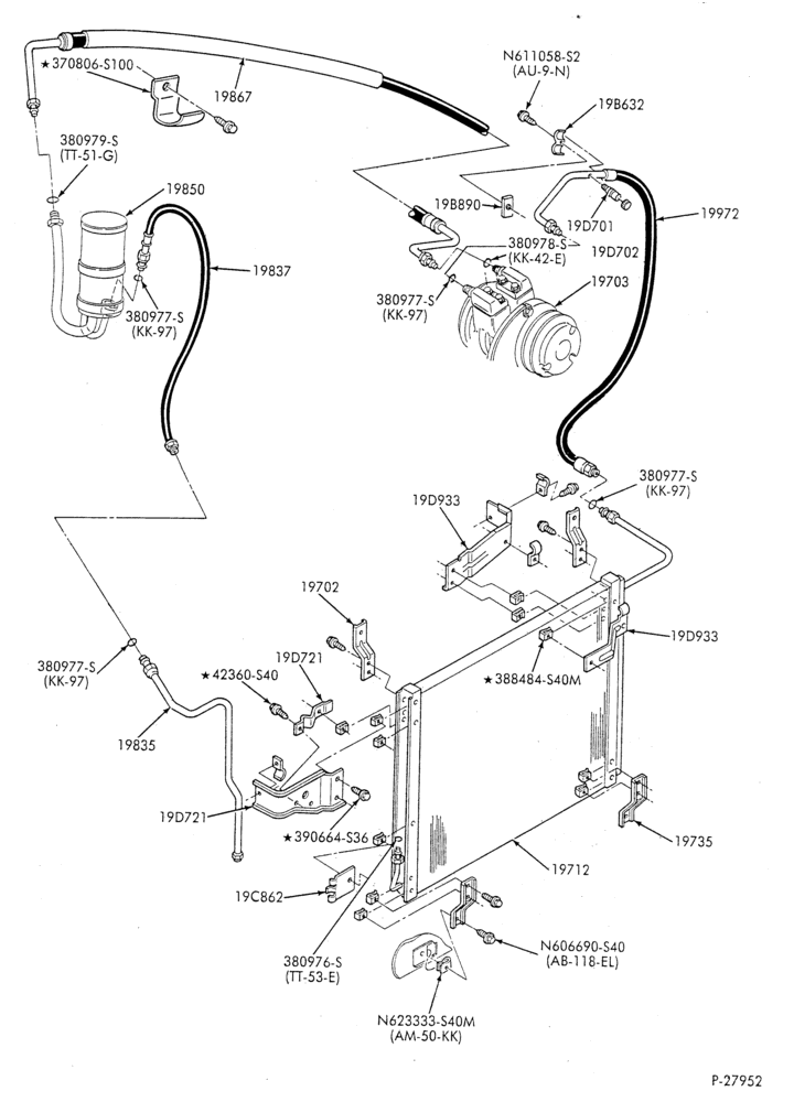 Схема AC HOSES & TUBES-6 cyl. - 4.9L - in-plant charged-F & U
