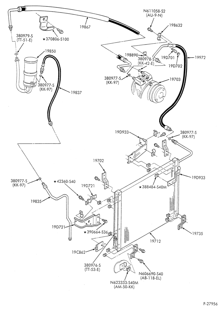 Схема AC HOSES & TUBES-8 cyl. - 5.8L - in-plant charged-F & U