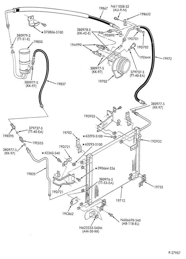 Схема AC HOSES & TUBES-8 cyl. - 5.8L - pre-charged-F & U