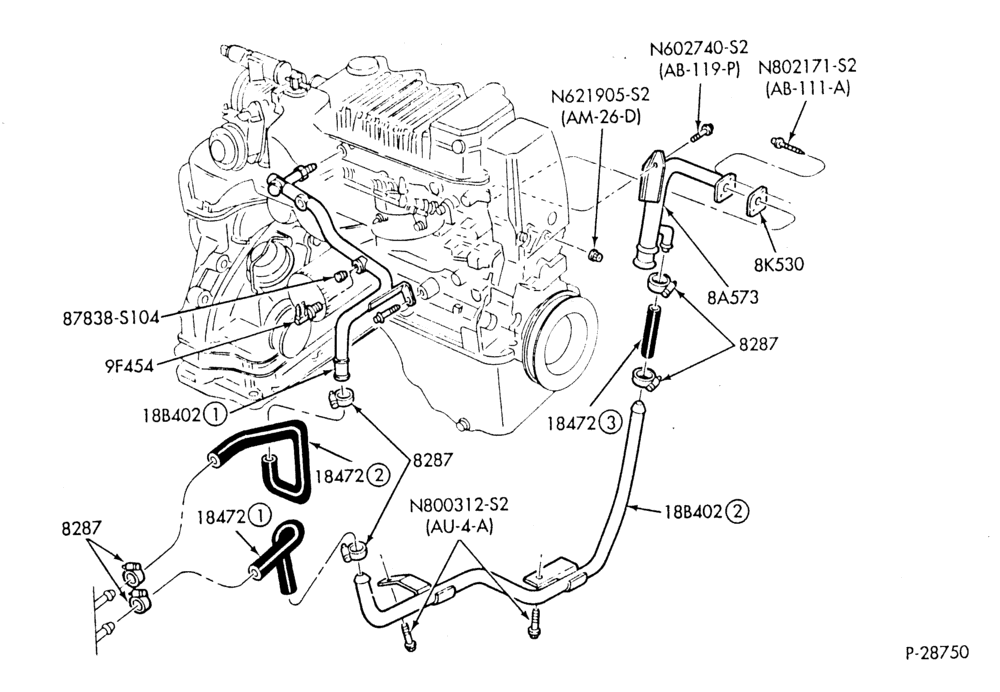 Схема HEATER HOSES & TUBES-4 cyl. - 1.6L - EFI - w/A/C-W,MW,C,MC