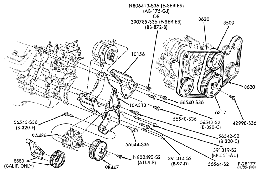 Схема Генератор, INSTRUMENT CLUSTER, BATTERY-Alternator mounting brackets - 8 cyl. 7.5L