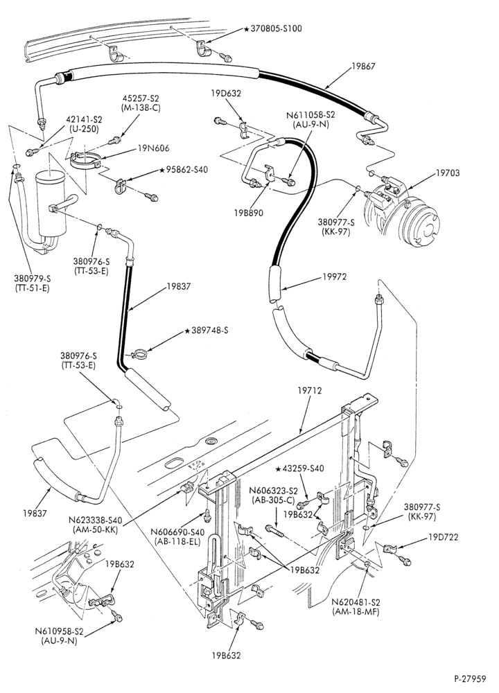 Схема AC HOSES & TUBES-8 cyl. - 6.9L - w/o super cool - in-plant charged-F & U