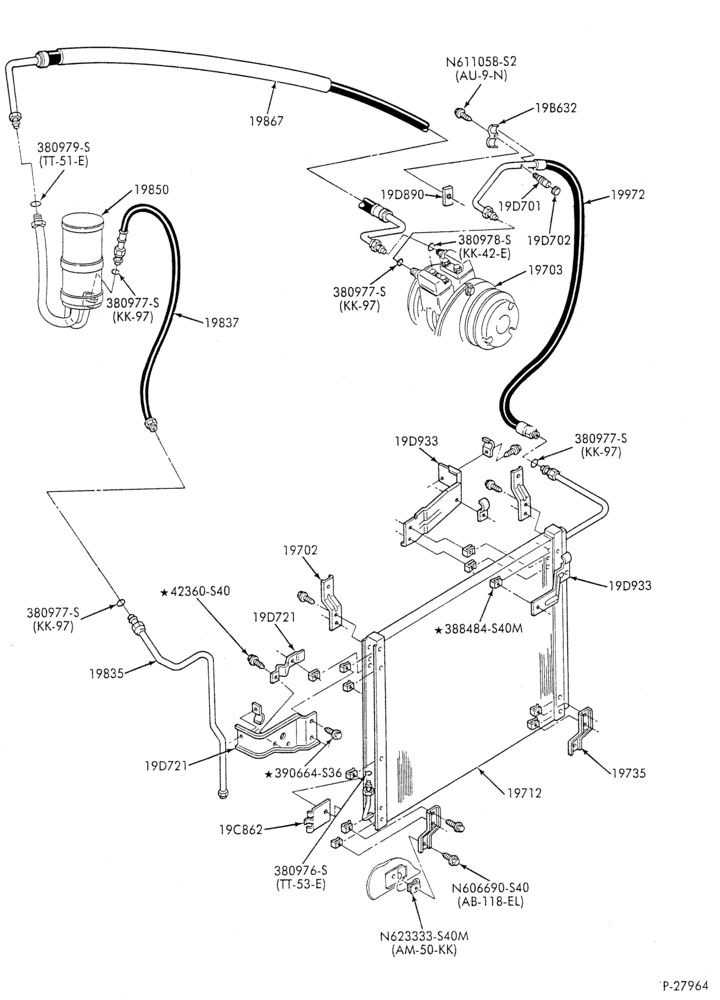 Схема AC HOSES & TUBES-6 cyl. - 4.9L - in-plant charged-F & U