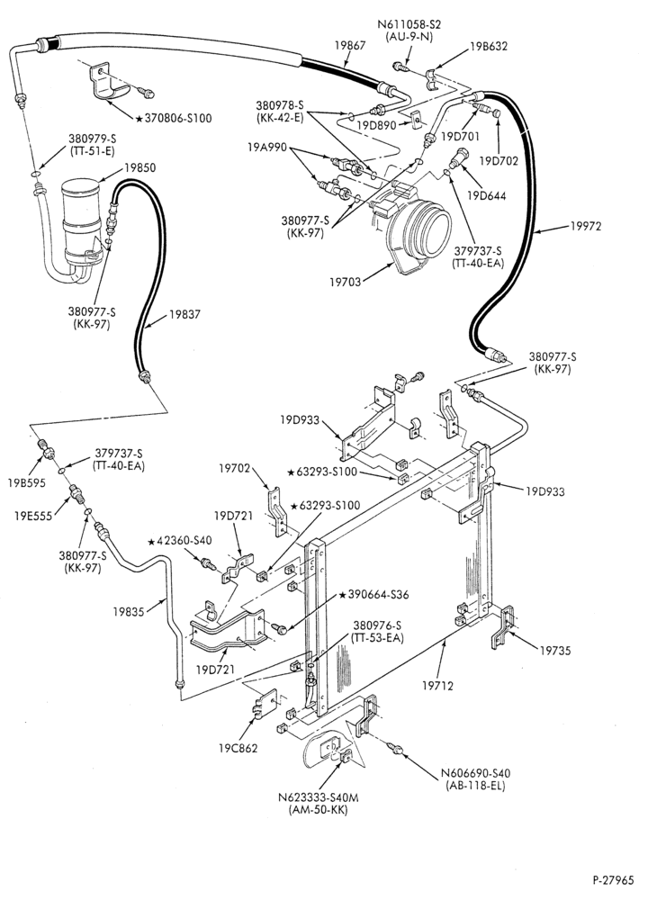 Схема AC HOSES & TUBES-6 cyl. - 4.9L - pre-charged-F & U