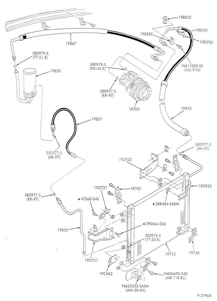 Схема AC HOSES & TUBES-8 cyl. - 5.8L - in-plant charged-F & U