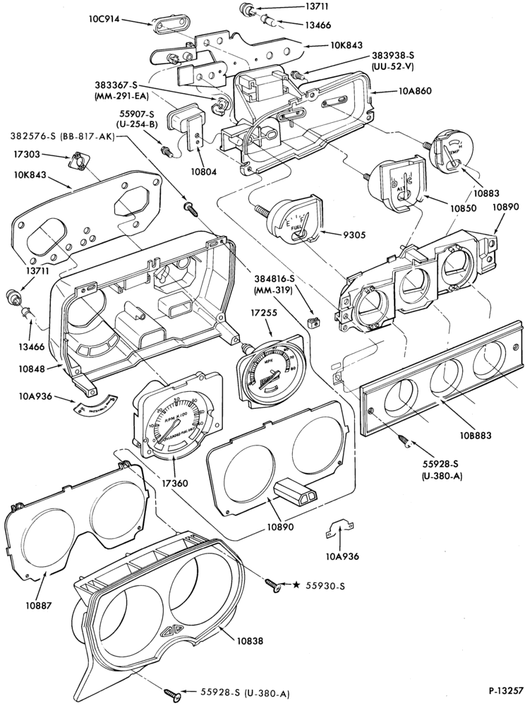 Схема DISTRIBUTOR AND IGNITION SYSTEM-Instrument cluster and related parts - w/tachometer
