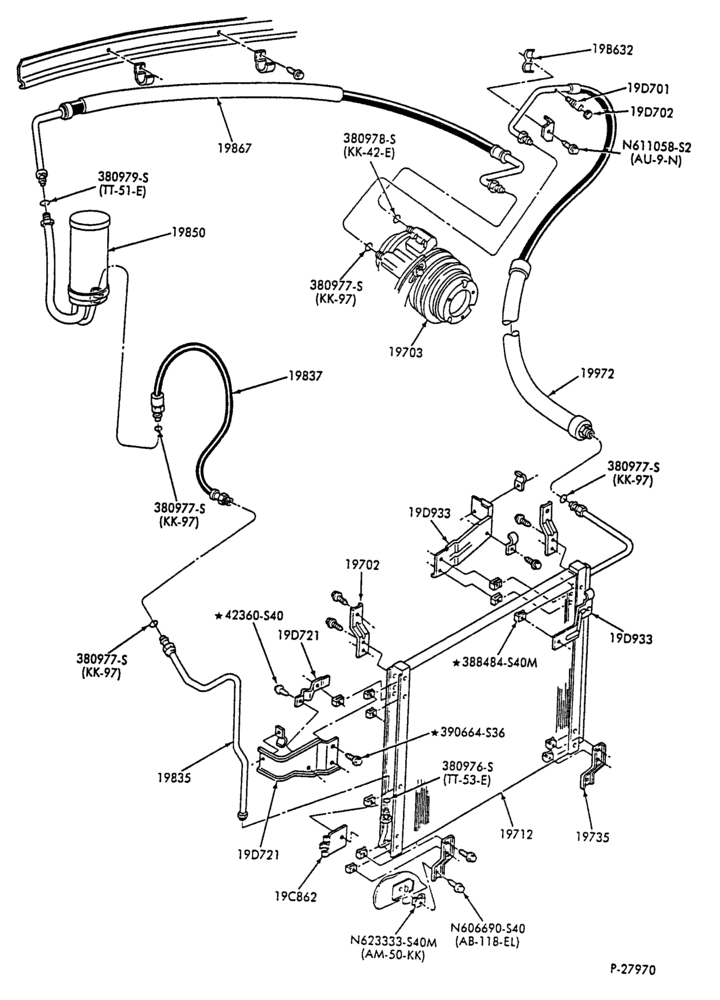 Схема AC HOSES & TUBES-8 cyl. - 6.9L - w/super cool - in-plant charged-F & U