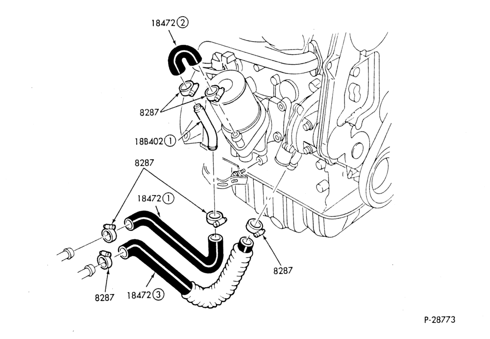 Схема HEATER HOSES & TUBES-4 cyl. - 2.0L - Diesel - w/o A/C-B,MB