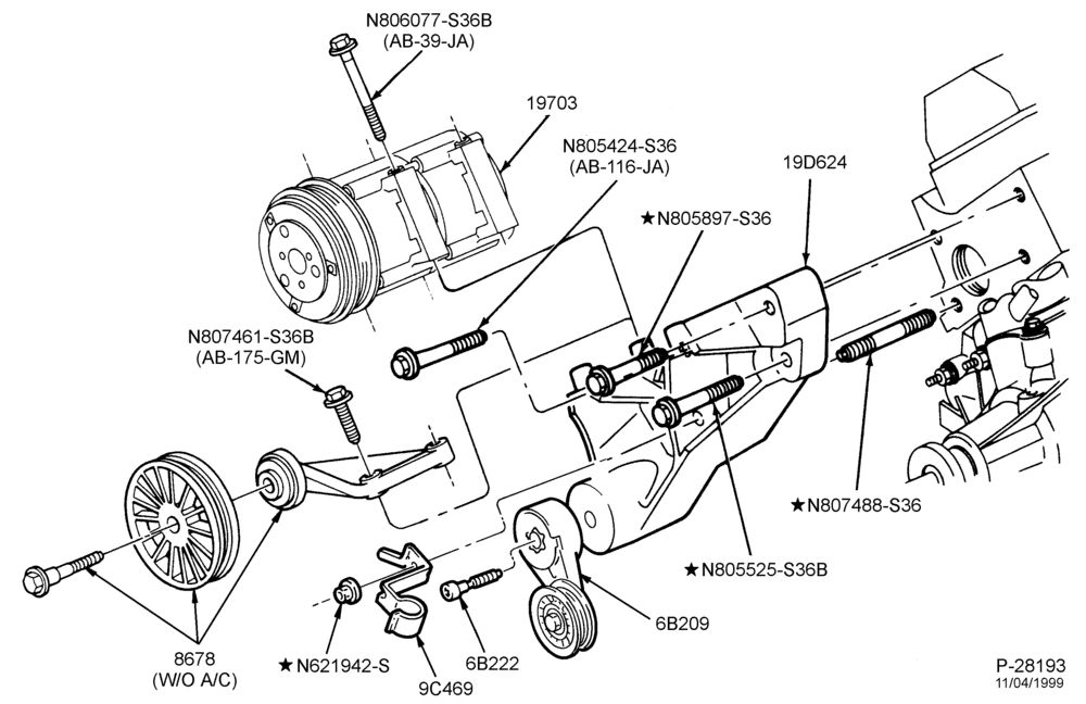 Схема AIR CONDITIONER-Compressor installation - integral - 6 cyl. 3.8L