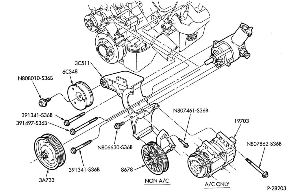 Схема AIR CONDITIONER-Compressor Installation - integral - 8 cyl. 5.0L