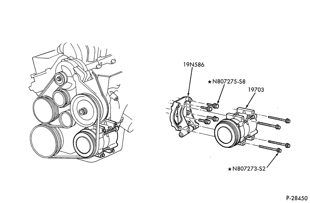 Схема AIR CONDITIONING-Compressor installation - integral - 6 cyl. 3.0L-TW