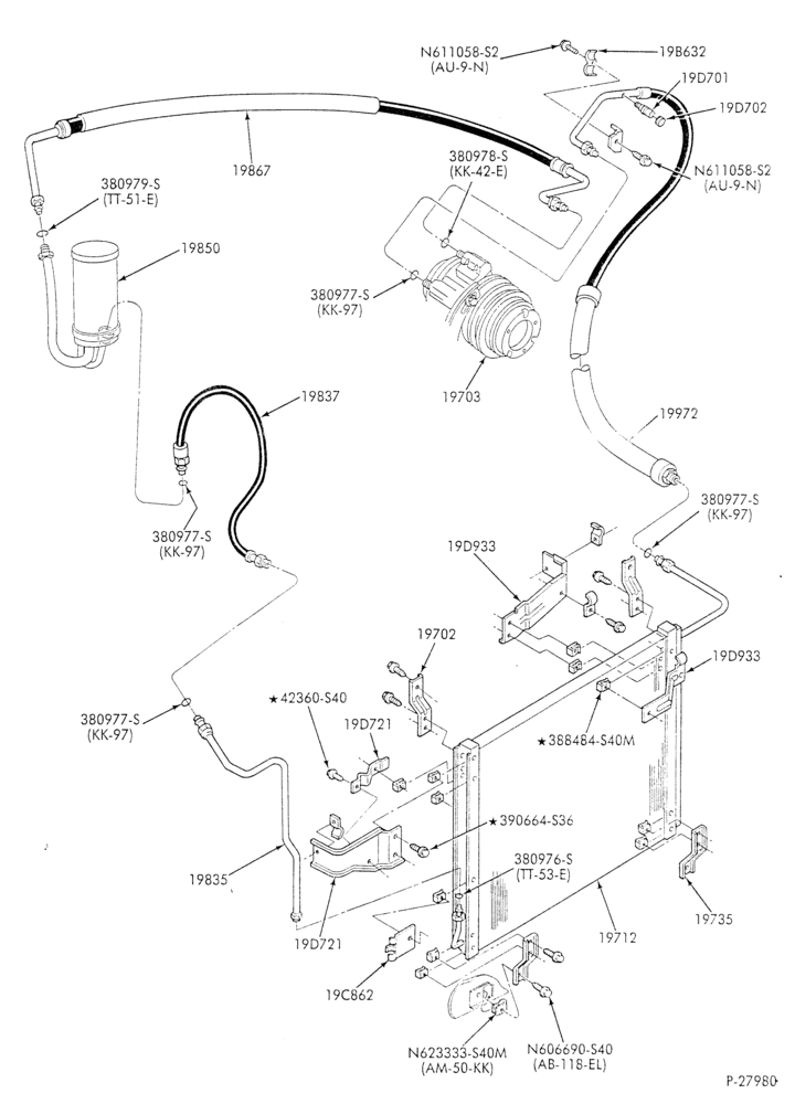 Схема AC HOSES & TUBES-8 cyl. - 5.8L - in-plant charged-F & U