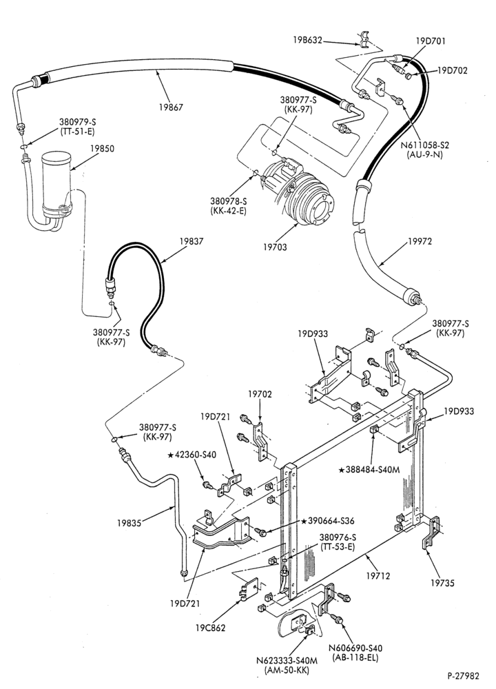 Схема AC HOSES & TUBES-8 cyl. - 6.9L - in-plant charged-F & U