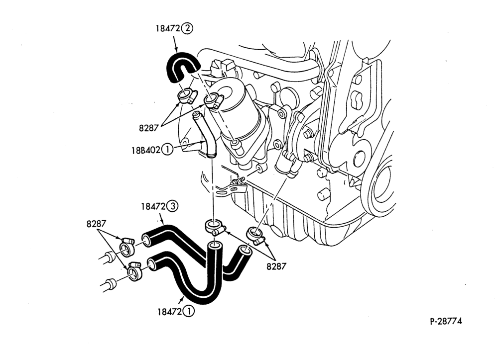 Схема HEATER HOSES & TUBES-4 cyl. - 2.0L - Diesel - w/A/C-B,MB