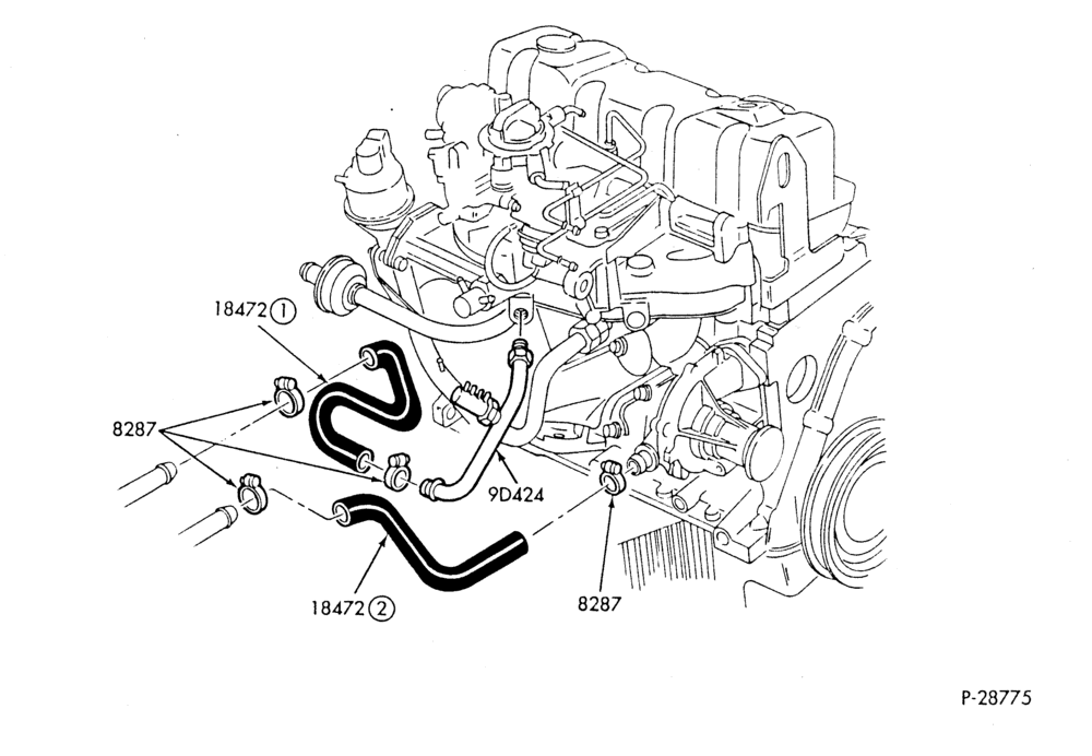 Схема HEATER HOSES & TUBES-4 cyl. - 2.3L - w/o A/C-B,MB