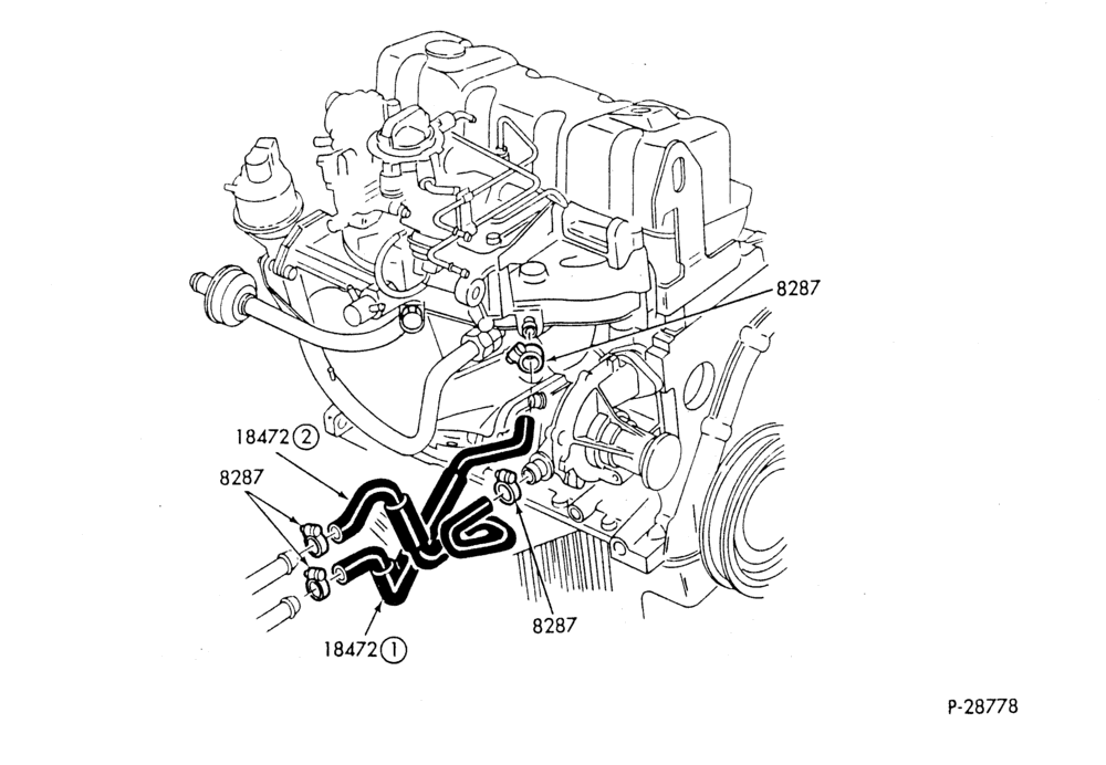Схема HEATER HOSES & TUBES-4 cyl. - 2.3L - w/A/C - exc. Canada-B,MB