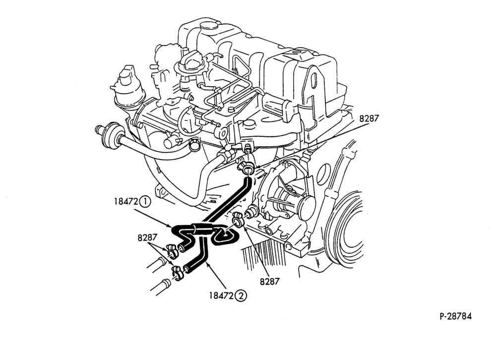 Схема HEATER HOSES & TUBES-4 cyl. - 2.3L - w/A/C - exc. Canada-B,MB