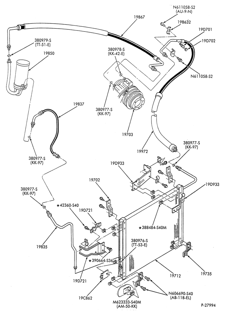 Схема AC HOSES & TUBES-8 cyl. - 7.5L - in-plant charged-F & U