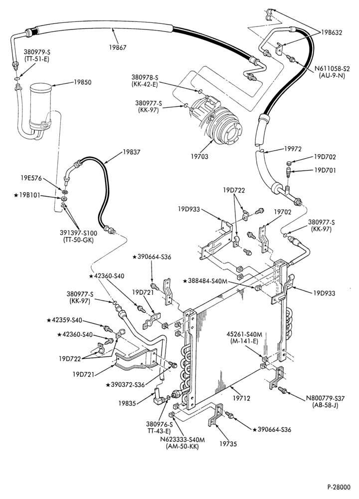 Схема AC HOSES & TUBES-8 cyl. - 5.8L - in-plant charged-F & U