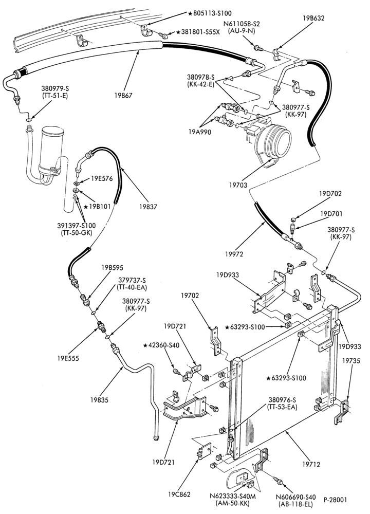Схема AC HOSES & TUBES-8 cyl. - 5.8L - pre-charged-F & U
