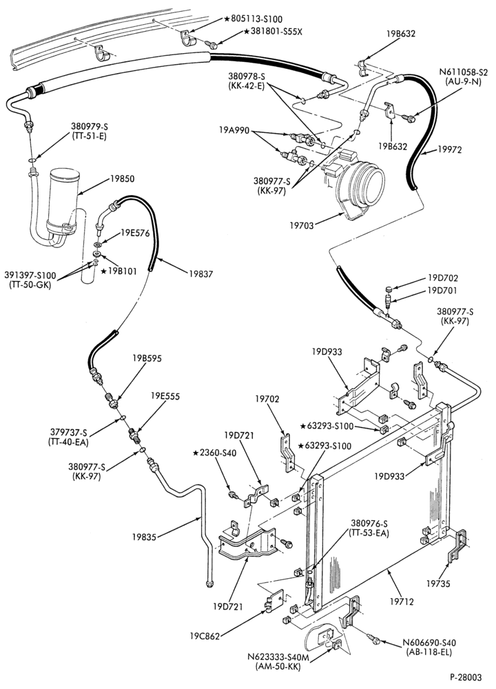 Схема AC HOSES & TUBES-8 cyl. - 6.9L - pre-charged-F & U