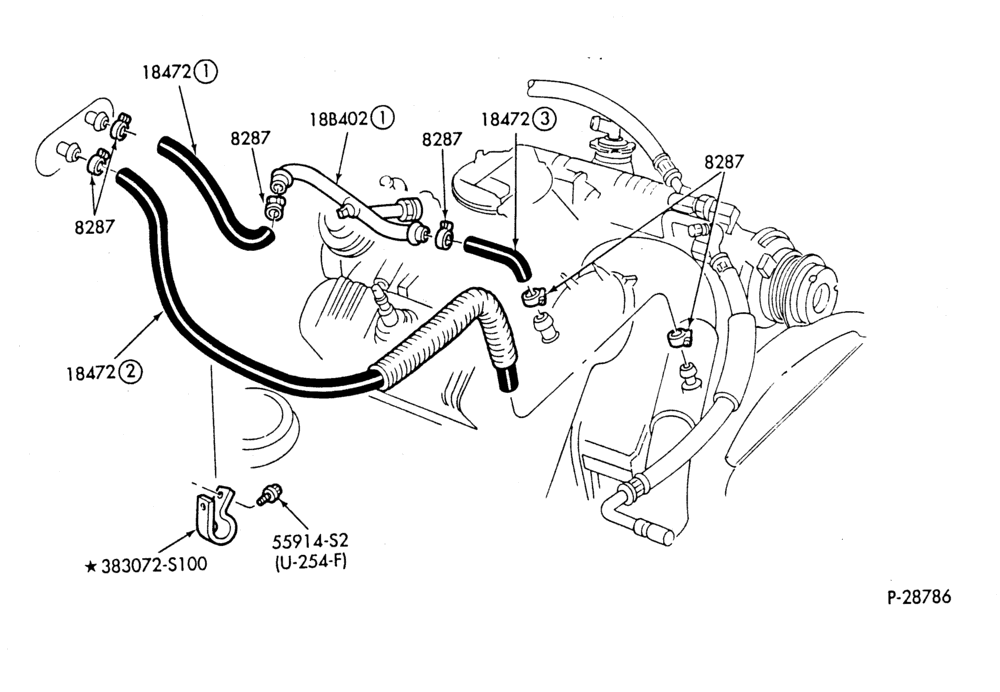 Схема HEATER HOSES & TUBES-6 cyl. - 3.8L - w/o A/C-G,MF