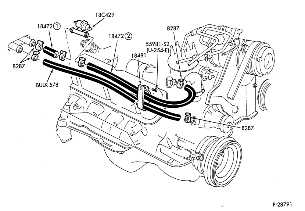 Схема HEATER HOSES & TUBES-8 cyl. - 4.2L & 5.0L - w/A/C-G,MG,MV