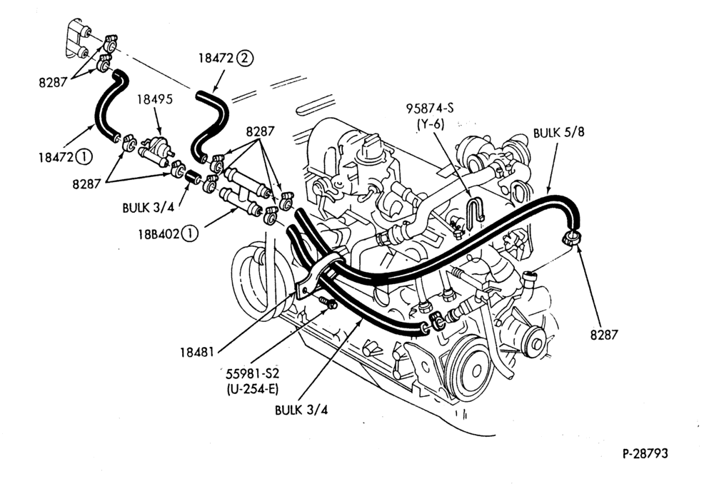 Схема HEATER HOSES & TUBES-6 cyl. - 4.1L - w/A/C-G,MG,MV