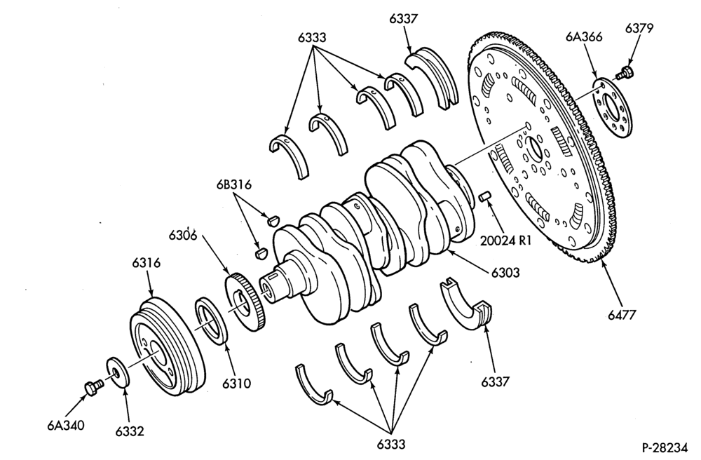 Схема 8 CYL. 7.3L - DIESEL - DIRECT INJECTION - TURBO-Crankshaft, flywheel & related parts-F250-Over 8500# GVW F350,F(Su