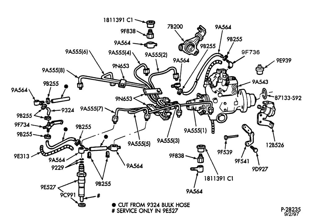 Схема MANIFOLDS, THERMOSTATS & EMISSION PARTS-Fuel injection nozzles, piping & related parts - exc. turbo direct injection