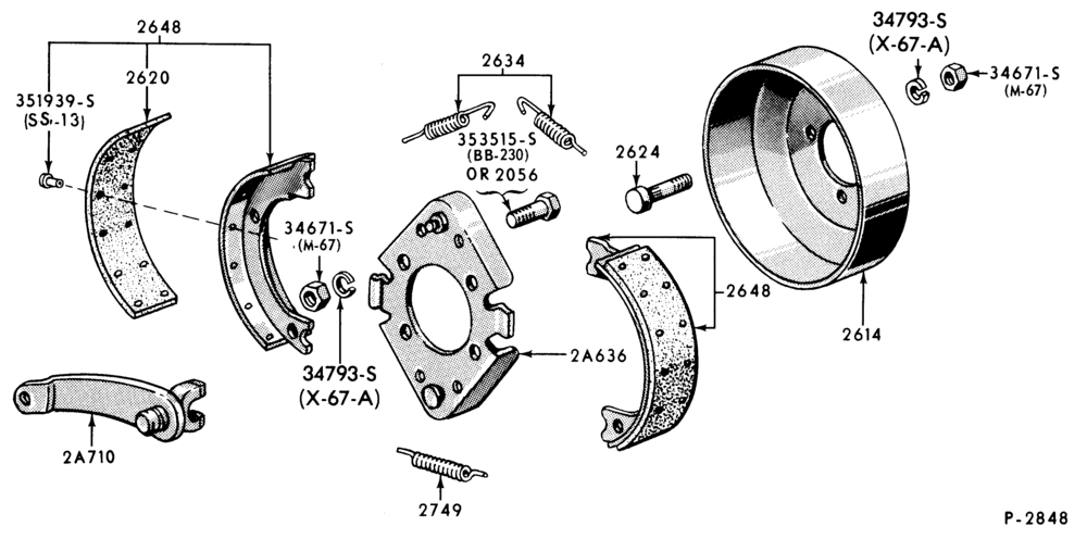 Схема PARKING BRAKES-Parts (trans. internal shoe type)-w/9" x 3"-F-FT600/800