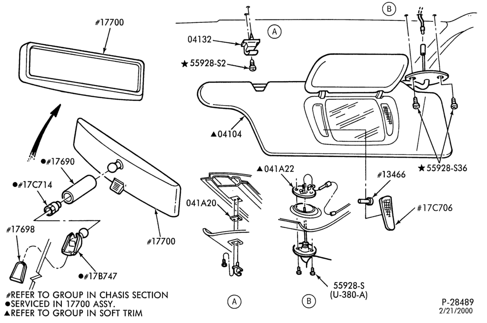 Схема BODY FRONT-Sun visor, vanity mirror and rear view mirror