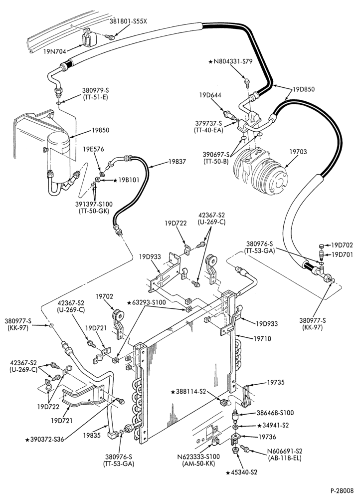 Схема AC HOSES & TUBES-8 cyl. - 5.0L - in-plant charged-F & U