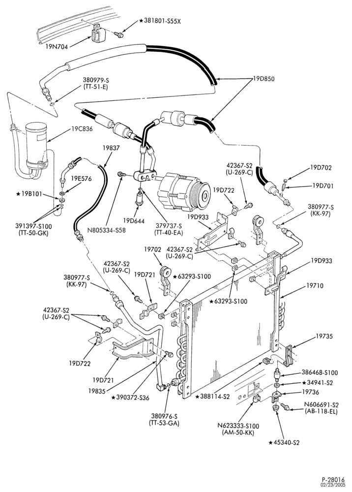 Схема AIR CONDITIONING-Condenser & hoses - integral - 6 cyl. 4.9L-U150
