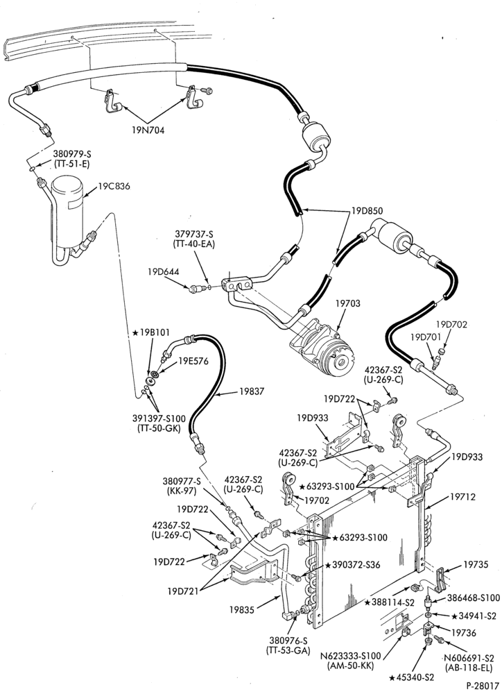 Схема AIR CONDITIONING-Condenser & hoses - integral - 8 cyl. 5.0L-U150