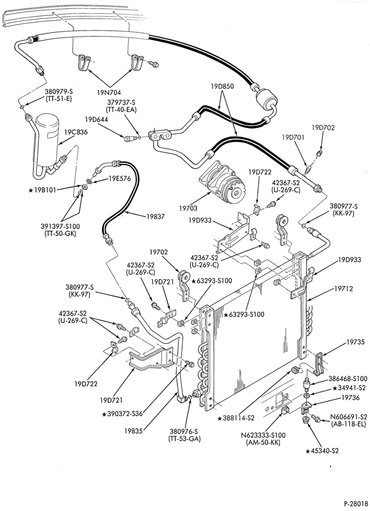 Схема AIR CONDITIONING-Condenser & hoses - integral - 8 cyl. 5.8L-U150