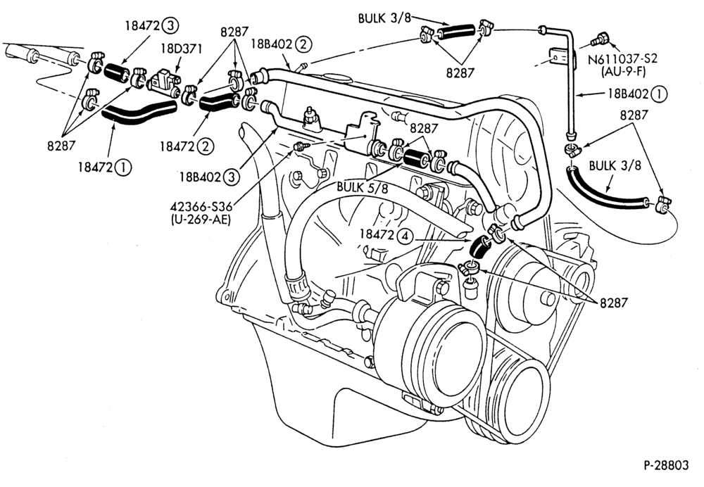 Схема HEATER HOSES & TUBES-4 cyl. - 2.3L - w/A/C - w/Turbo-P,MP