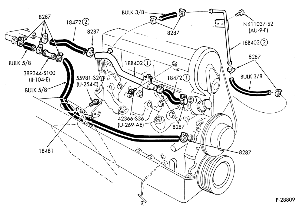 Схема HEATER HOSES & TUBES-4 cyl. - 2.3L - w/o A/C-P,MP