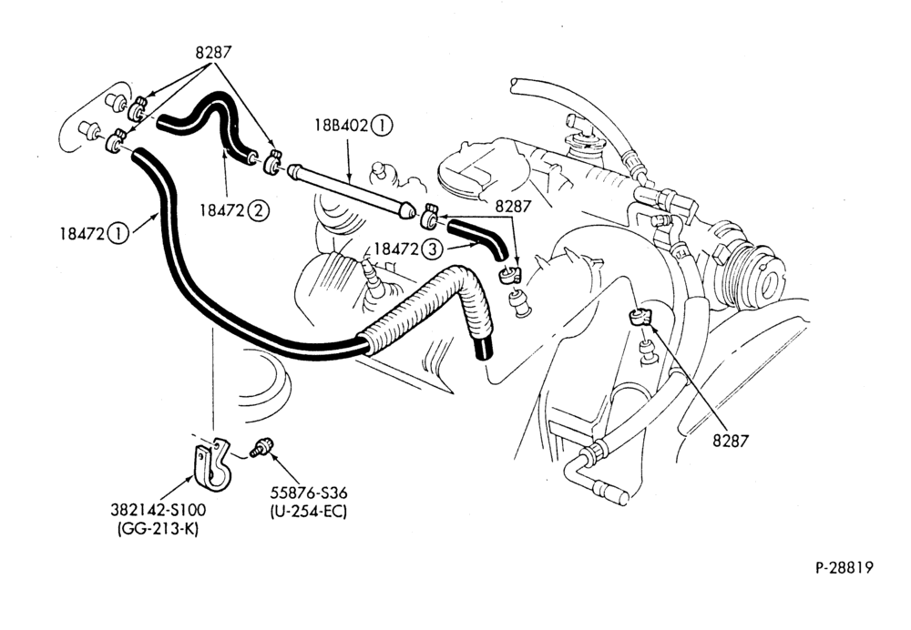 Схема HEATER HOSES & TUBES-6 cyl. - 3.8L - w/o A/C-G,MG