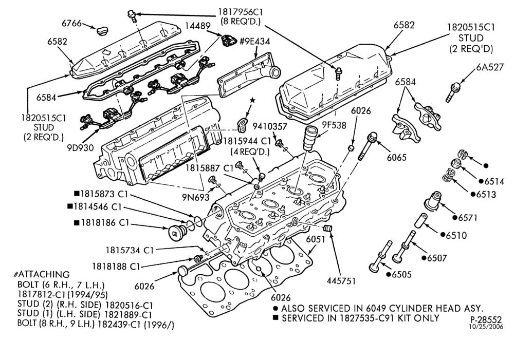 Схема 8 CYL. 7.3L - DIESEL - DIRECT INJECTION - TURBO-Valves, cylinder head & related parts-L1