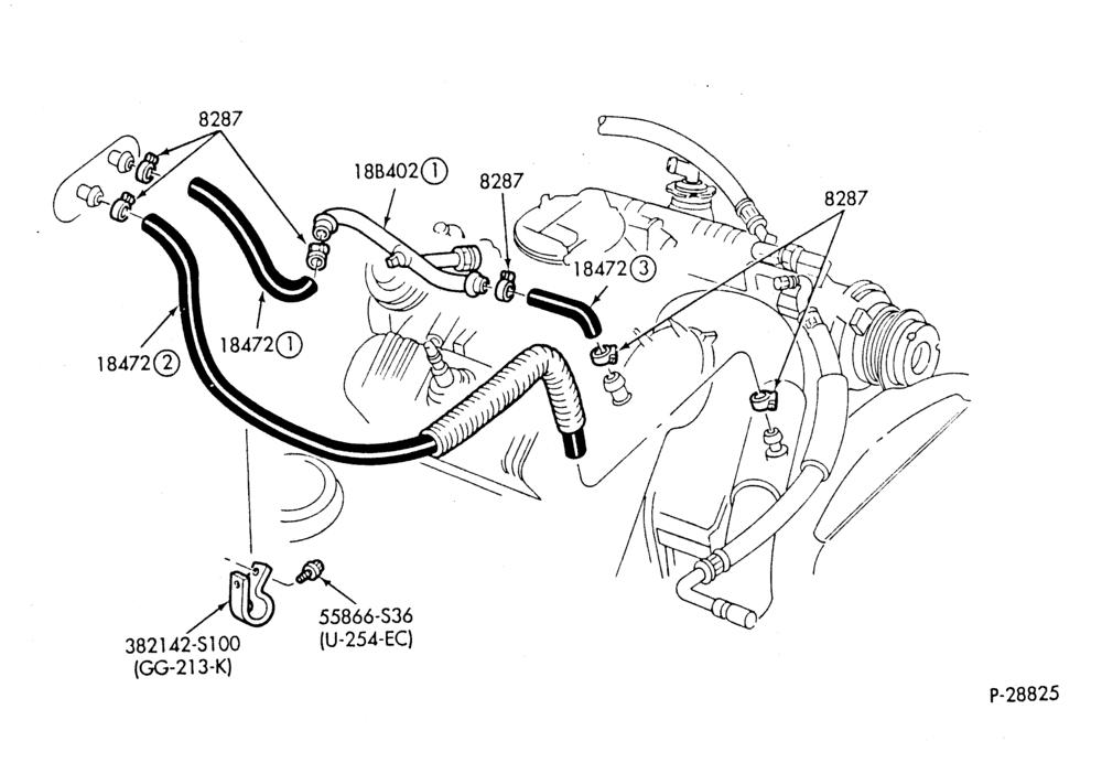 Схема HEATER HOSES & TUBES-6 cyl. - 3.8L - w/o A/C-G,MG