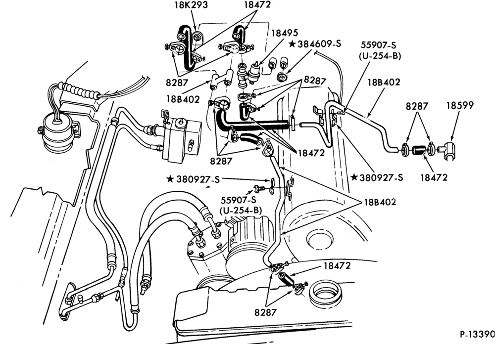 Схема AIR CONDITIONER-Heater and controls- hose installation - 4 cyl.