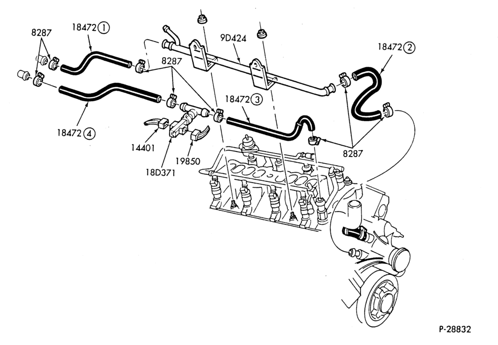 Схема HEATER HOSES & TUBES-8 cyl. - 5.0L - w/ATC-A,MA,DT