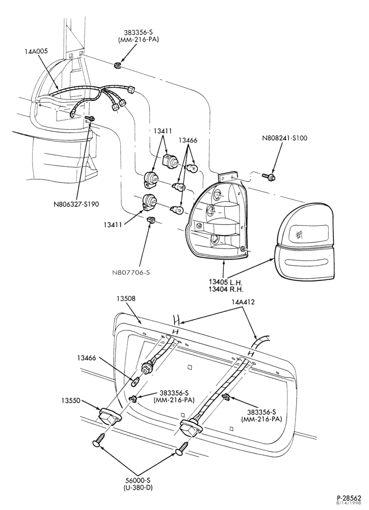 Схема LAMPS-Rear lamp, backup lamp, license plate lamp & related parts-TW