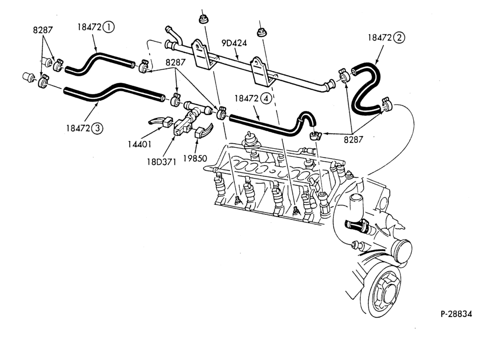 Схема HEATER HOSES & TUBES-8 cyl. - 5.0L - w/ATC-A,MA,DT