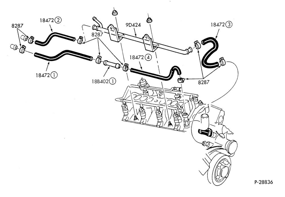 Схема HEATER HOSES & TUBES-8 cyl. - 5.0L - Police-A,MA,DT