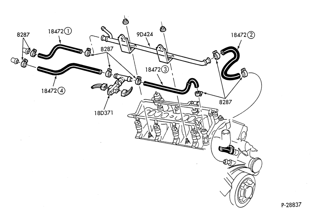 Схема HEATER HOSES & TUBES-8 cyl. - 5.0L - exc. Police-A,MA,DT