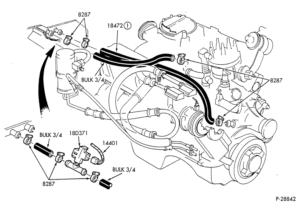Схема HEATER HOSES & TUBES-8 cyl. - 4.2L & 5.0L & 5.8L - w/ATC-A,MA
