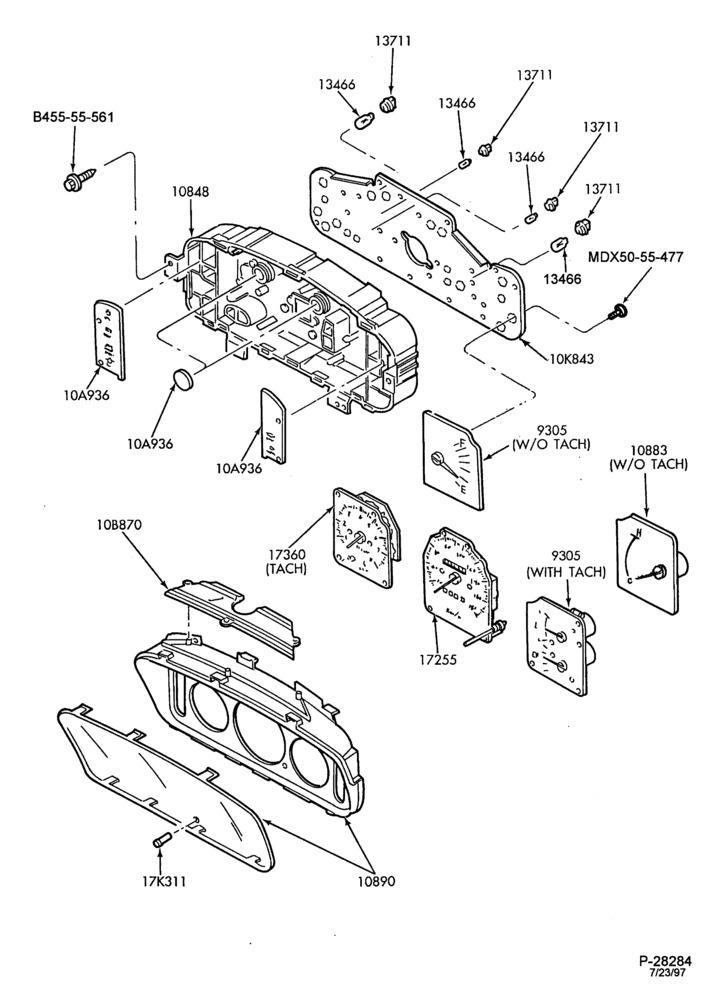 Схема Стартер, IGNITION AND HEADLAMP SWITCHES-Instrument cluster & related parts - with tachometer
