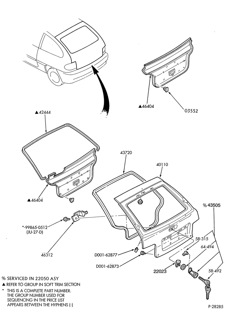 Схема LIFT/TAILGATE, LUGGAGE & BACK WINDOW-Liftgate parts - weatherstrip & lock